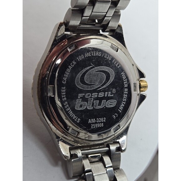 Fossil Blue AM3262 Two Tone Watch 31mm Blue Dial Date 100M Quartz New Battery WR - Picture 11 of 11